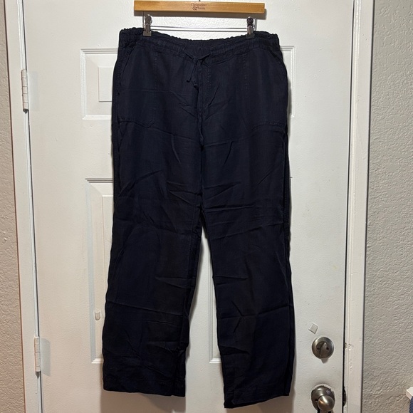 Allen Allen Navy Linen Pants - Picture 1 of 7